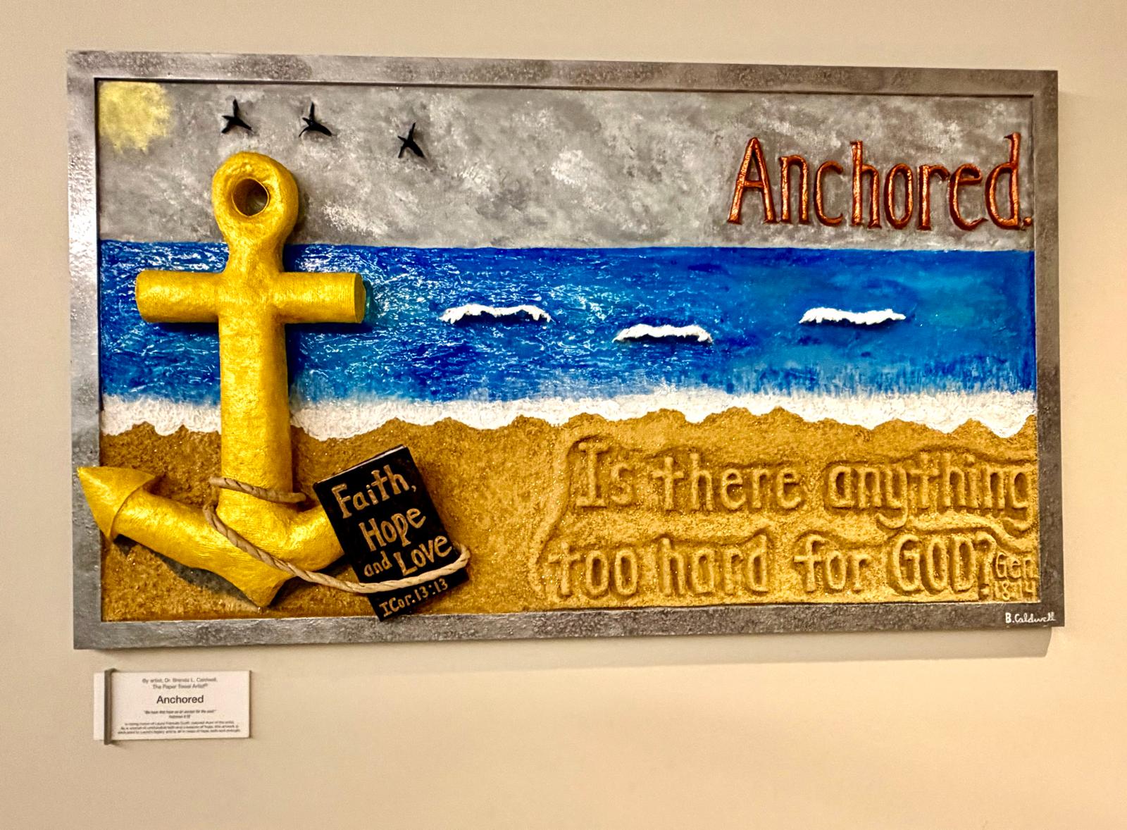 This 3D canvas sculpted piece titled, “Anchored,” was donated on behalf of the patients, visitors and staff of Methodist University Hospital.